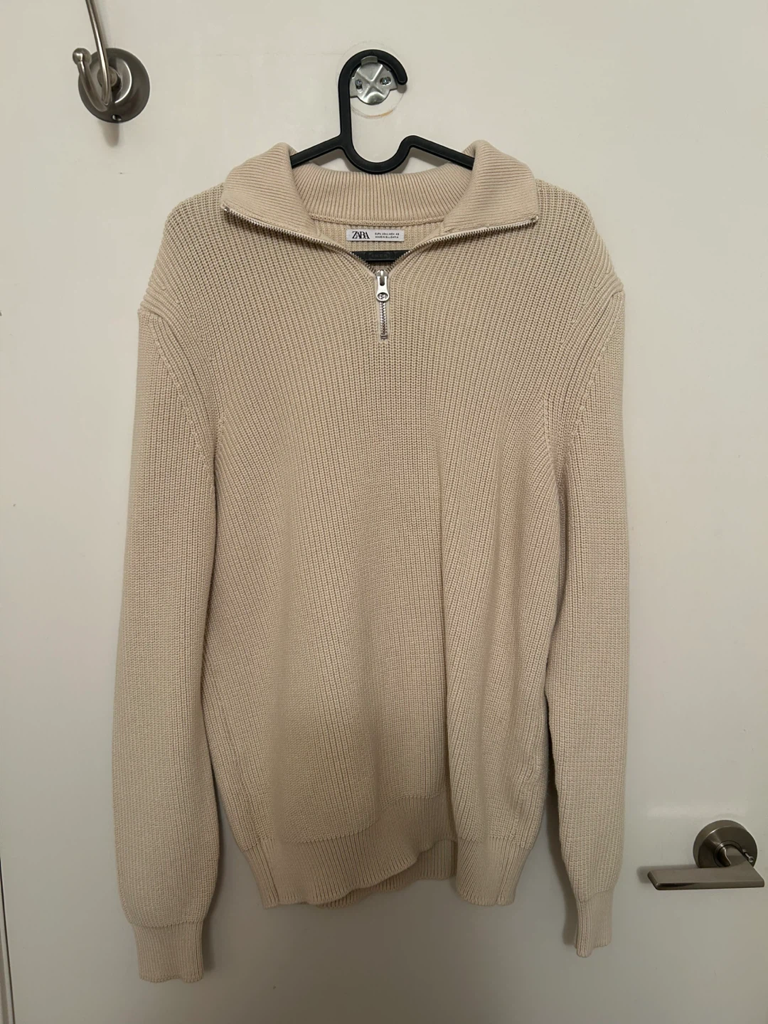 ZARA Beige Half-Zip Knit Sweater - Size L