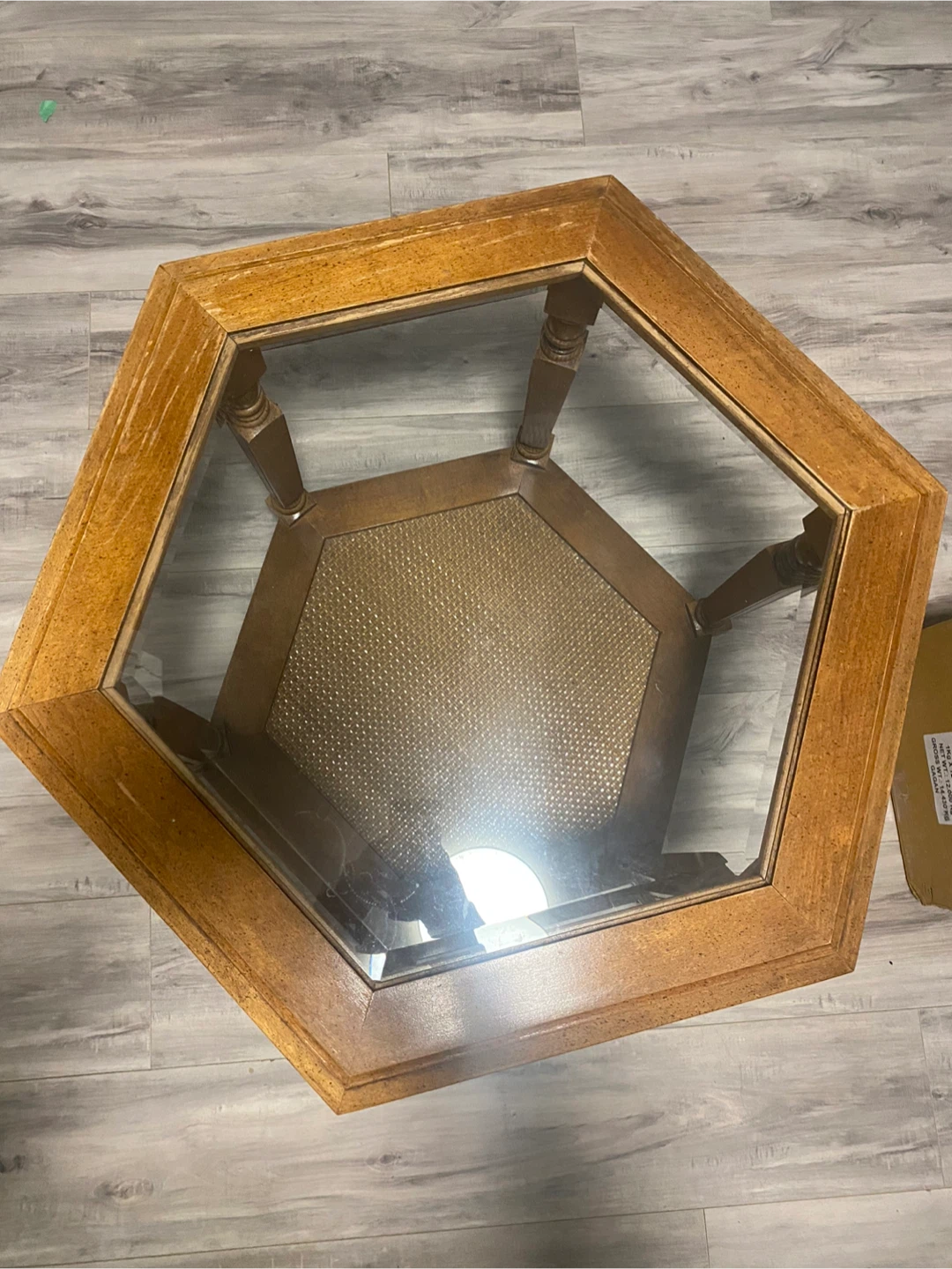 Hexagonal End Table with Glass Top