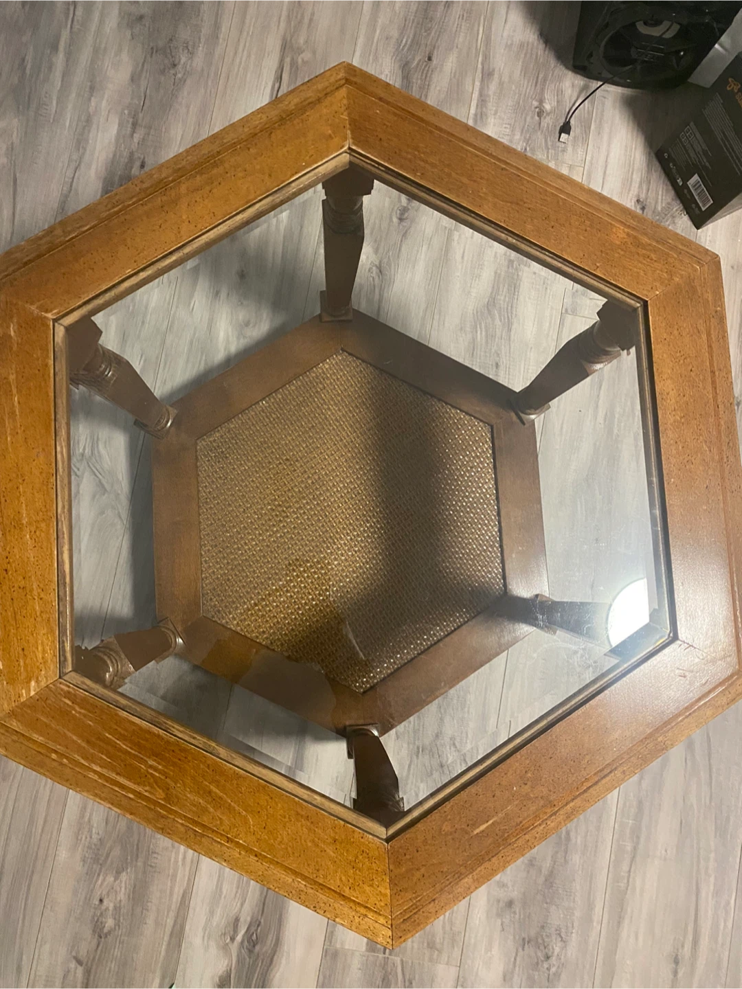 Hexagonal End Table with Glass Top - photo 3