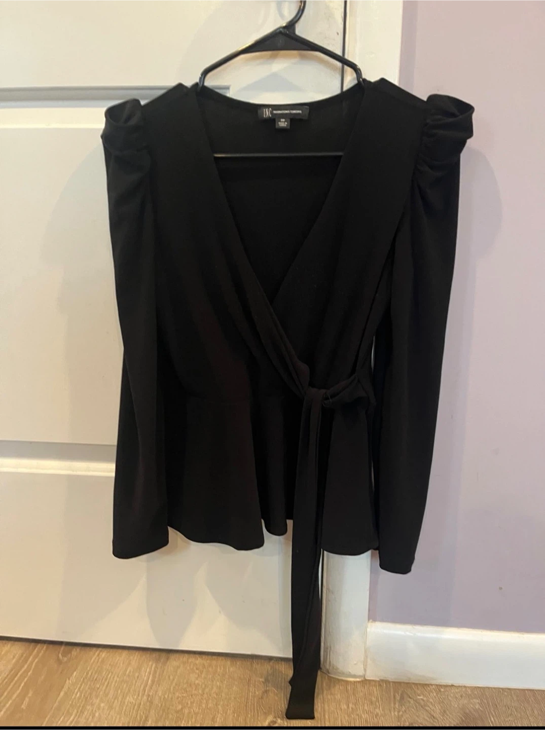 INC- Black Wrap Top - photo 2