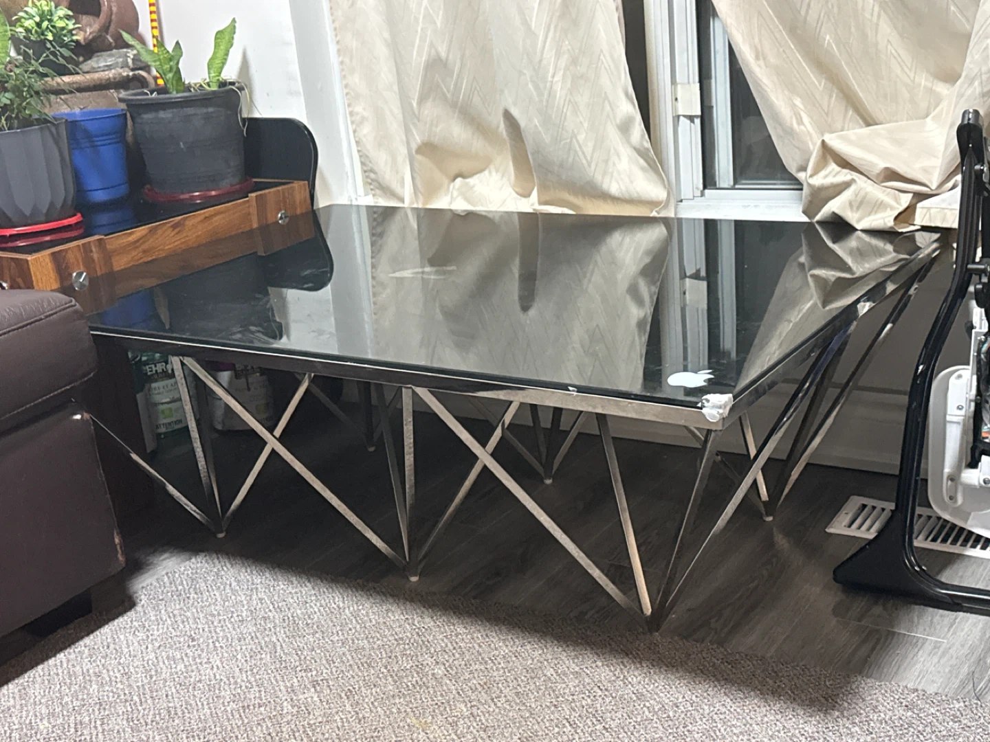 Black Glass Coffee Table with Metal Base - photo 2