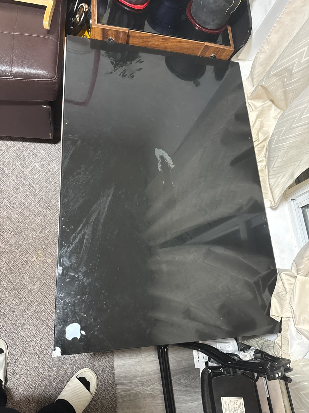 Black Glass Coffee Table with Metal Base