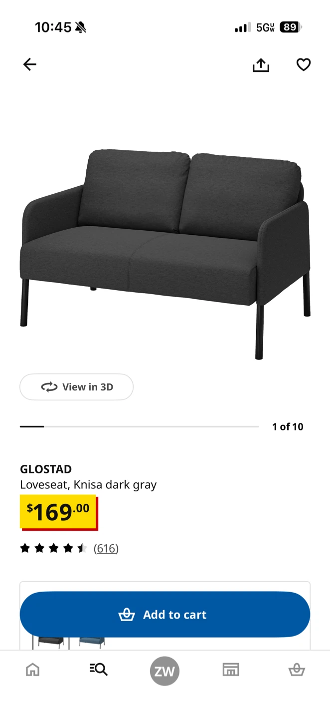 IKEA GLÖSTAD Loveseat, Knisa Dark Gray - photo 2