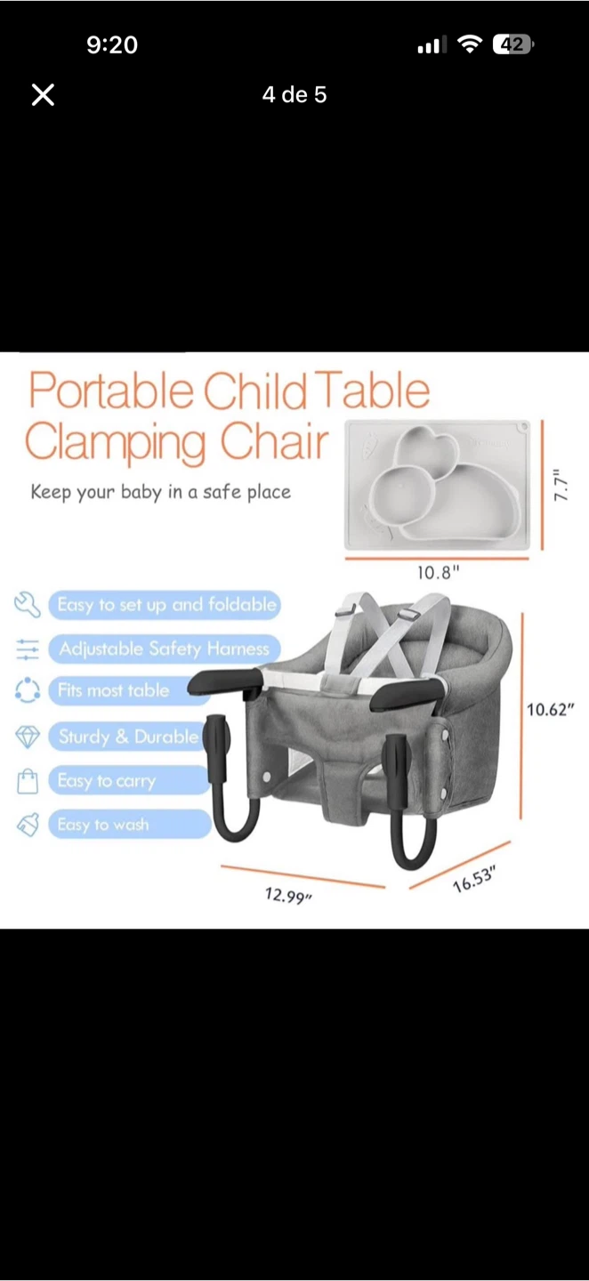 TCBunny Portable Child Table Clamping Chair - photo 3