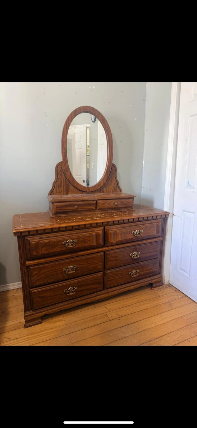 Vintage Wooden Dresser with Mirror