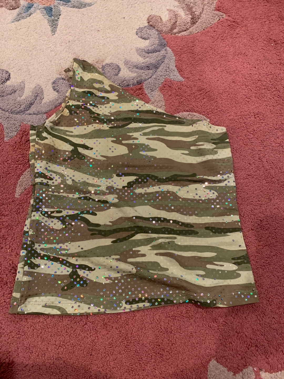Camo One Shoulder Top with Sparkles size small