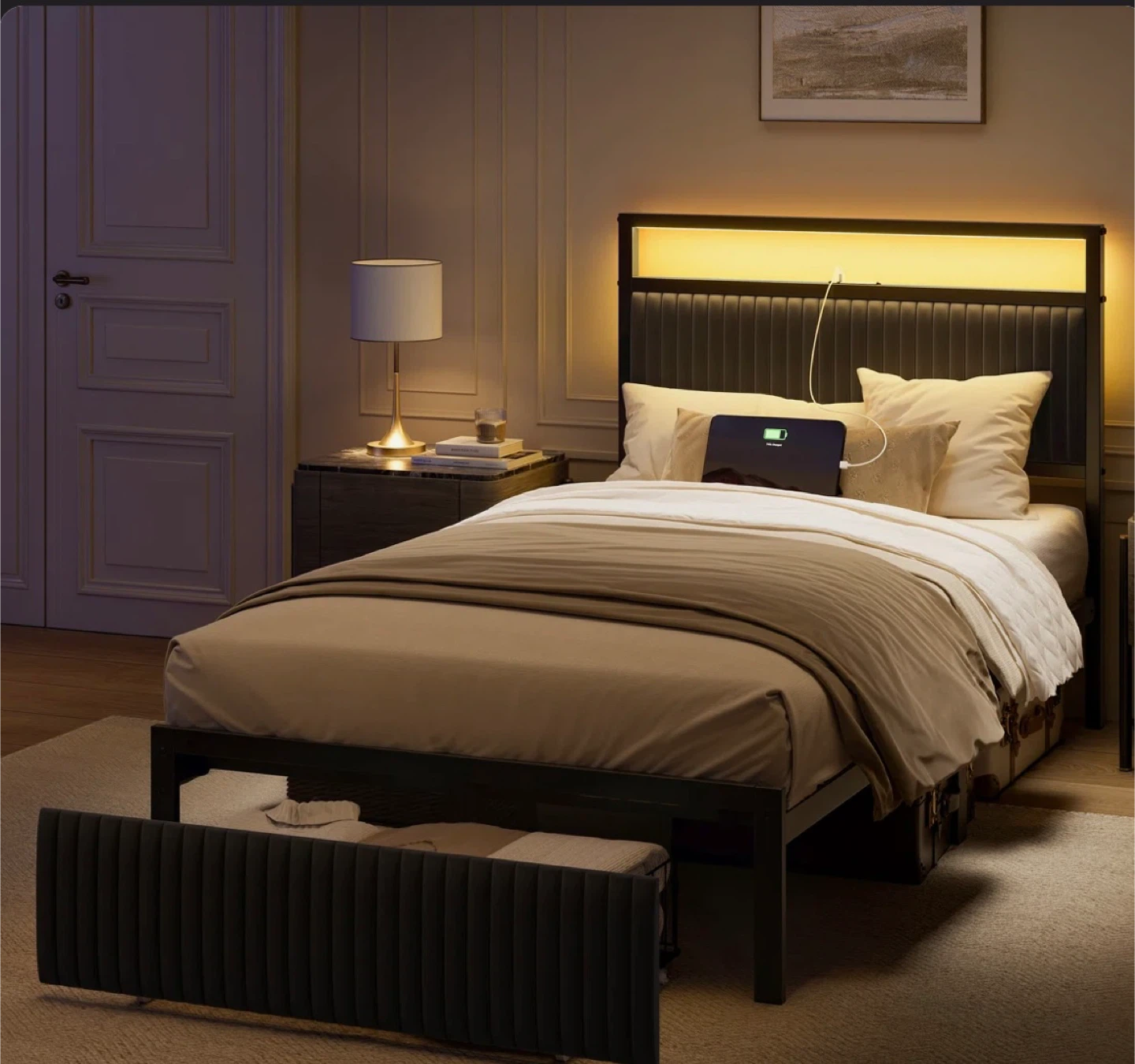 Wayfair Queen Size Bed  with Black Faux Leather Headboard - photo 2