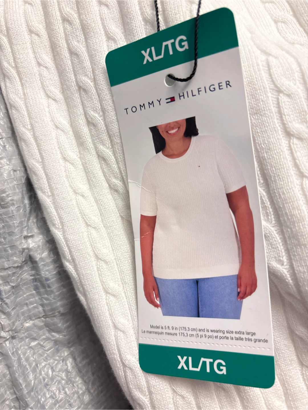 Tommy Hilfiger White Cable Knit Short Sleeve Sweater XL/TG - photo 2