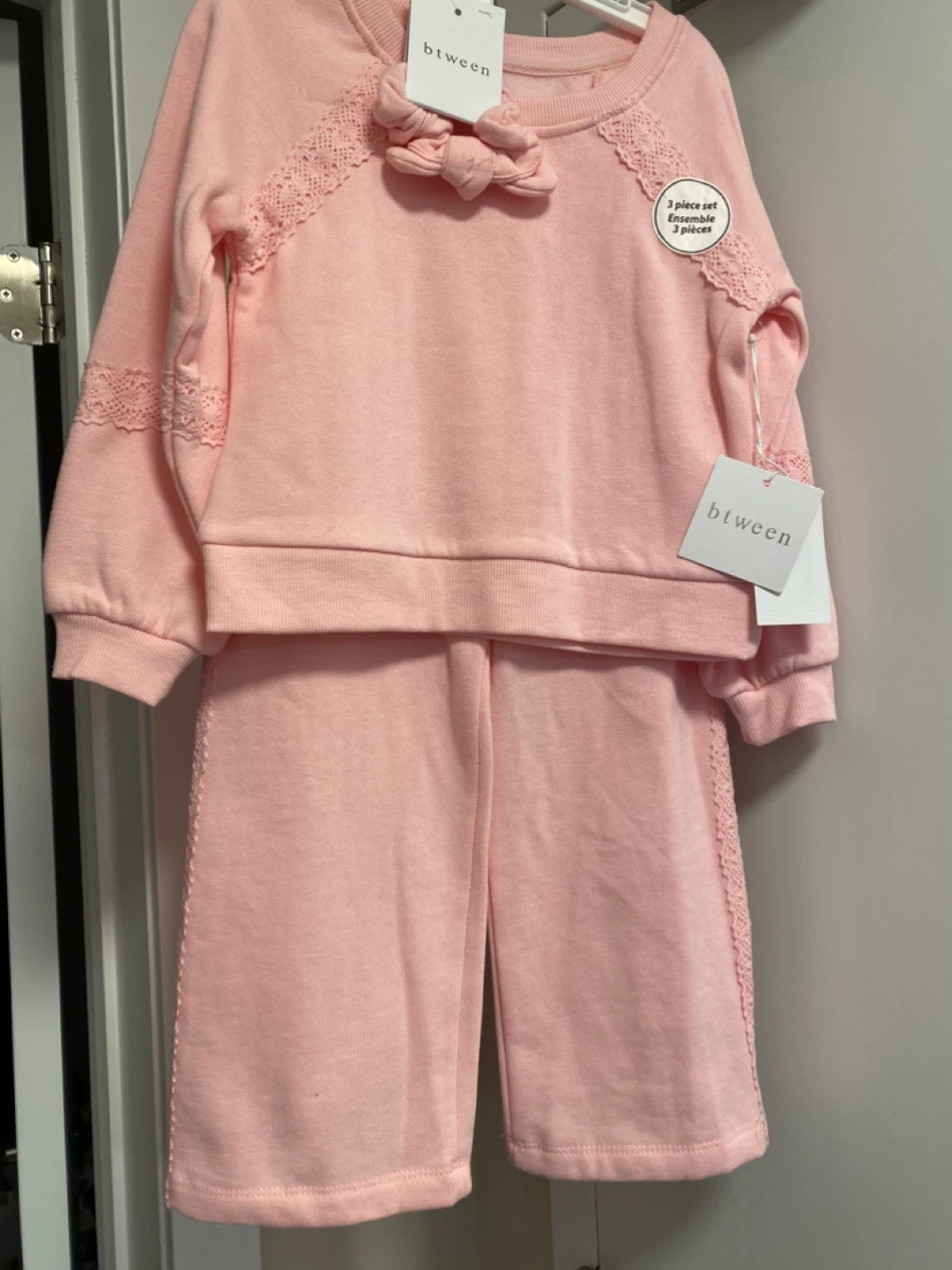 btween Pink 3-Piece Outfit Set with Bow