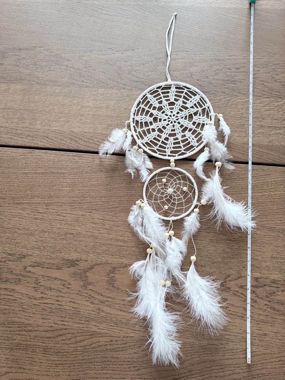 White Double Dream Catcher with Feathers