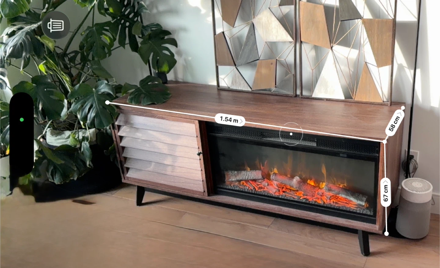 Mcm / japandi Walnut Wood Media Console with Electric Fireplace - photo 2