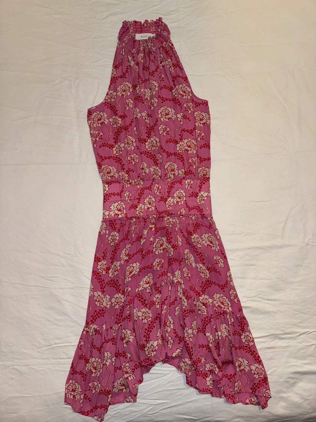 A.L.C. Pink Floral Smocked Halter Dress