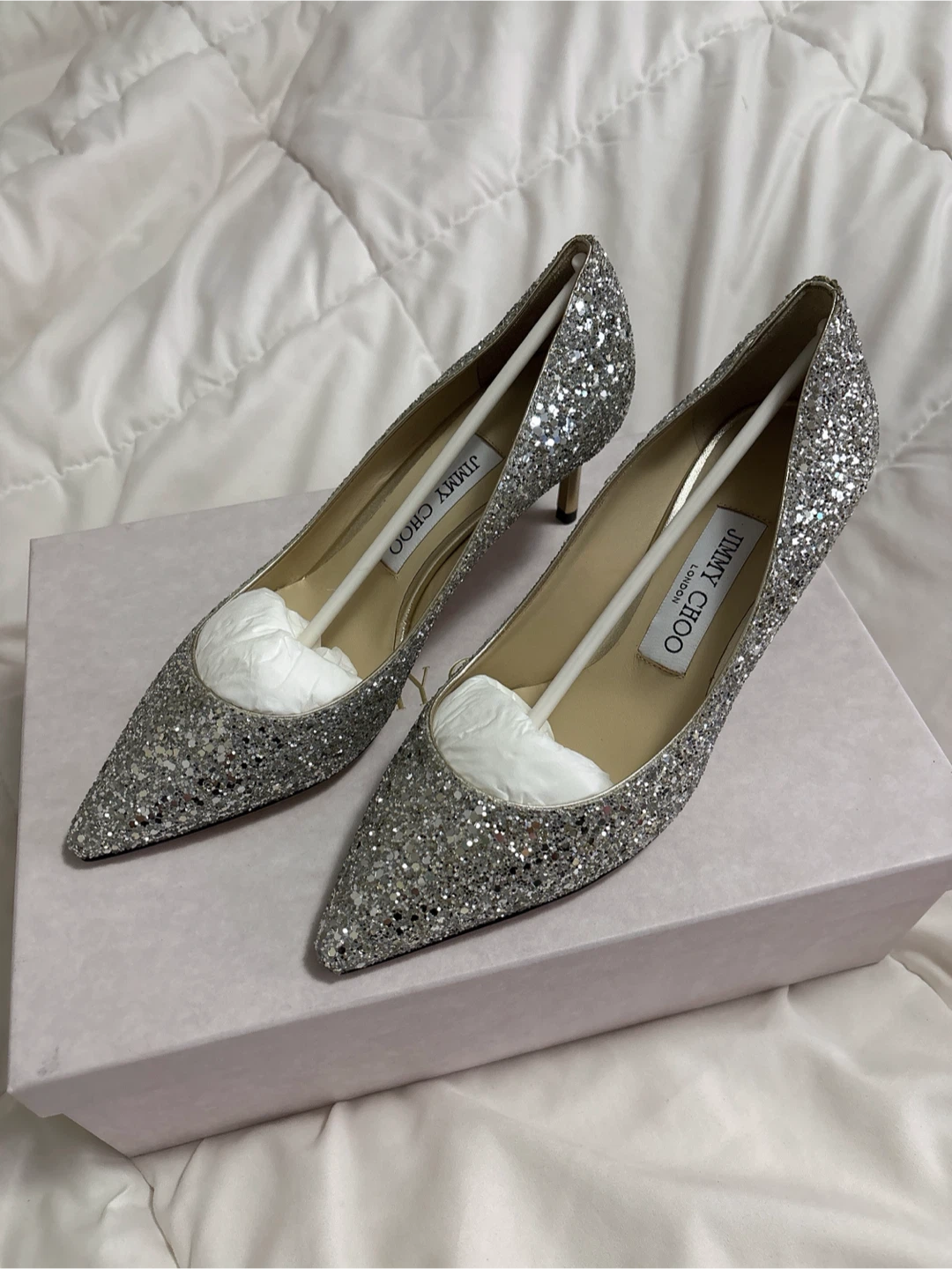Jimmy Choo Glitter Heels size 6 (Romy 60 Champagne)