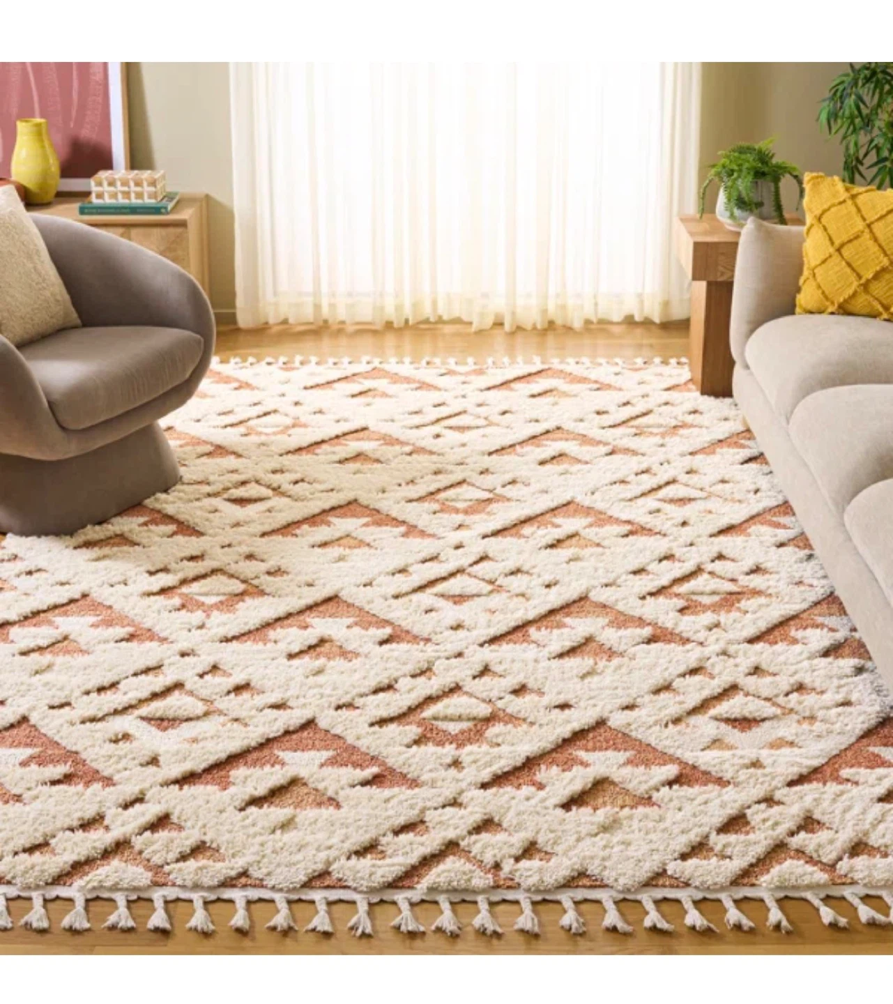 Geometric Area Rug - Cream & Terracotta