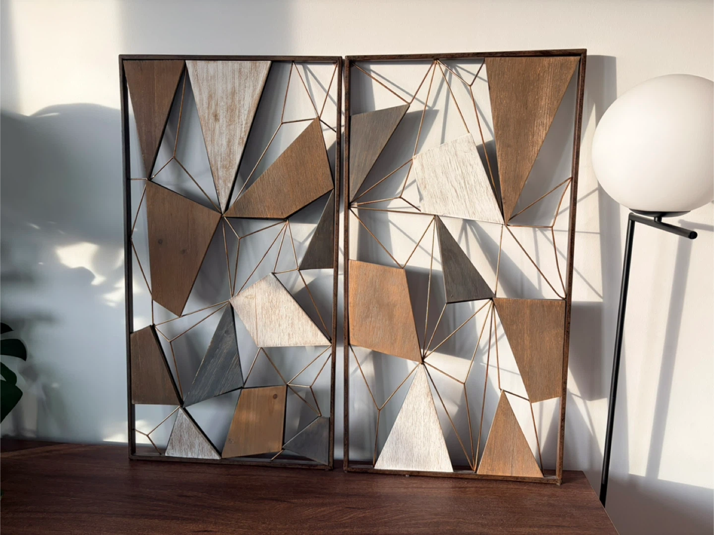 Set of 2 Geometric walnut Wood Wall Art Panels - photo 3