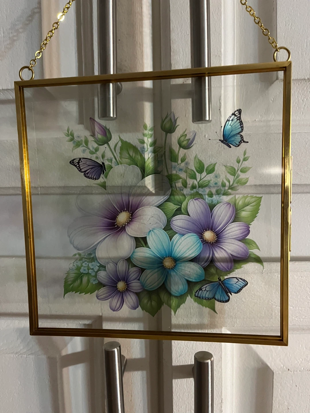 Glass Wall Art with Floral and Butterfly Design - photo 2