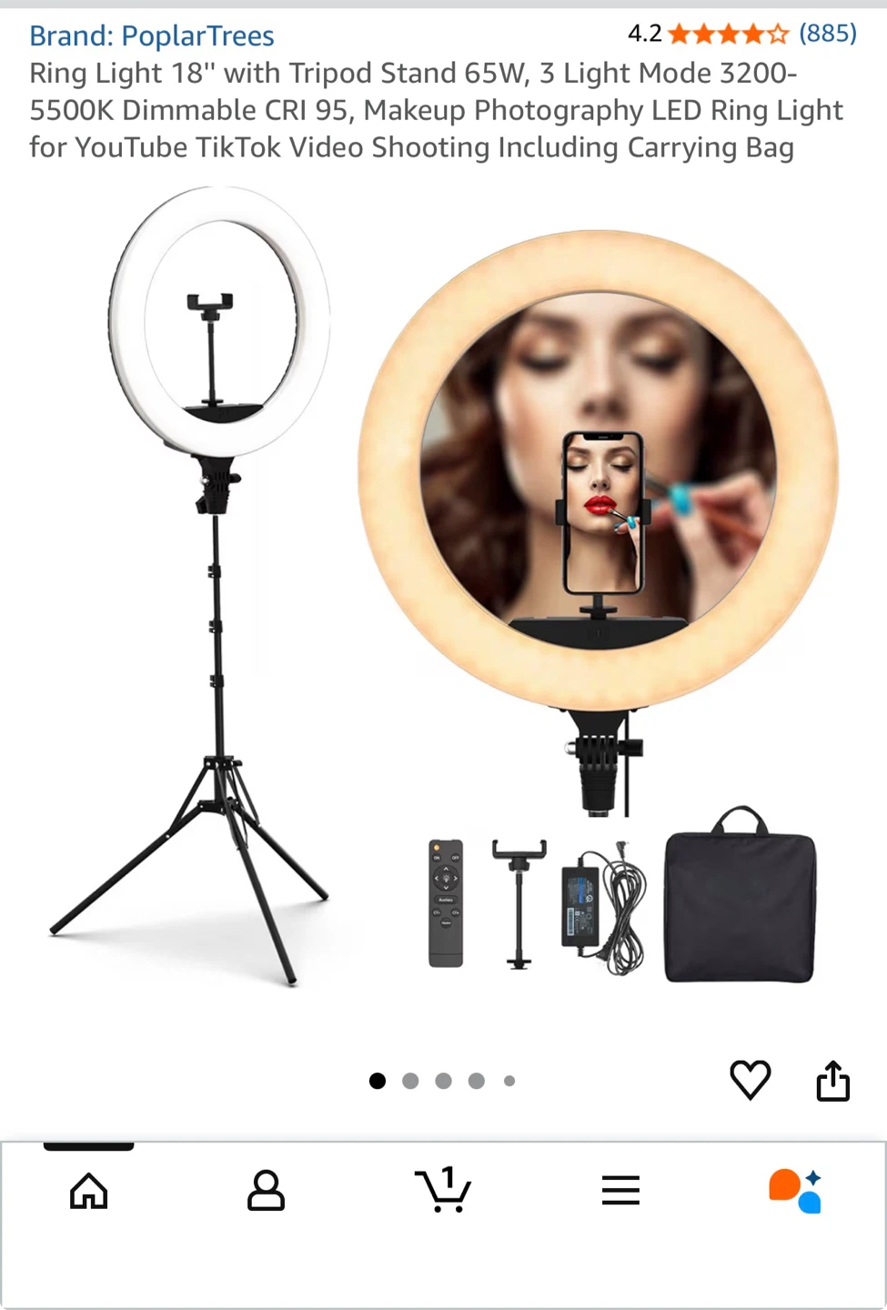 PoplarTrees 18" Ring Light with Tripod Stand