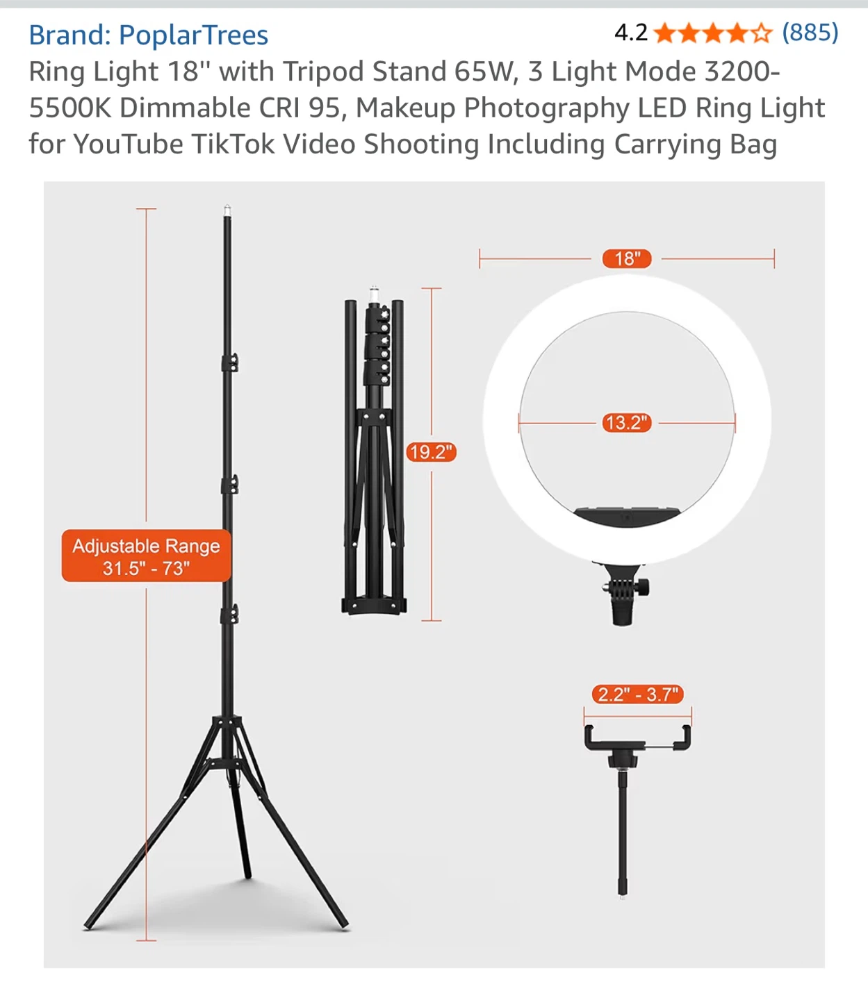 PoplarTrees 18" Ring Light with Tripod Stand - photo 5