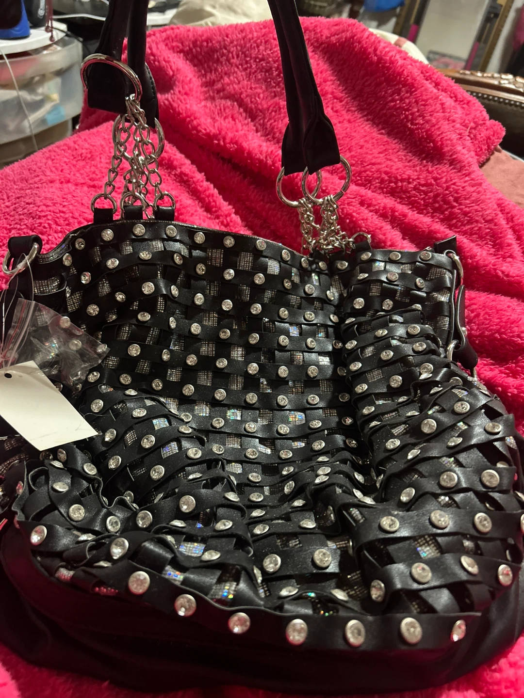 Black Woven Rhinestone Shoulder Bag - photo 2