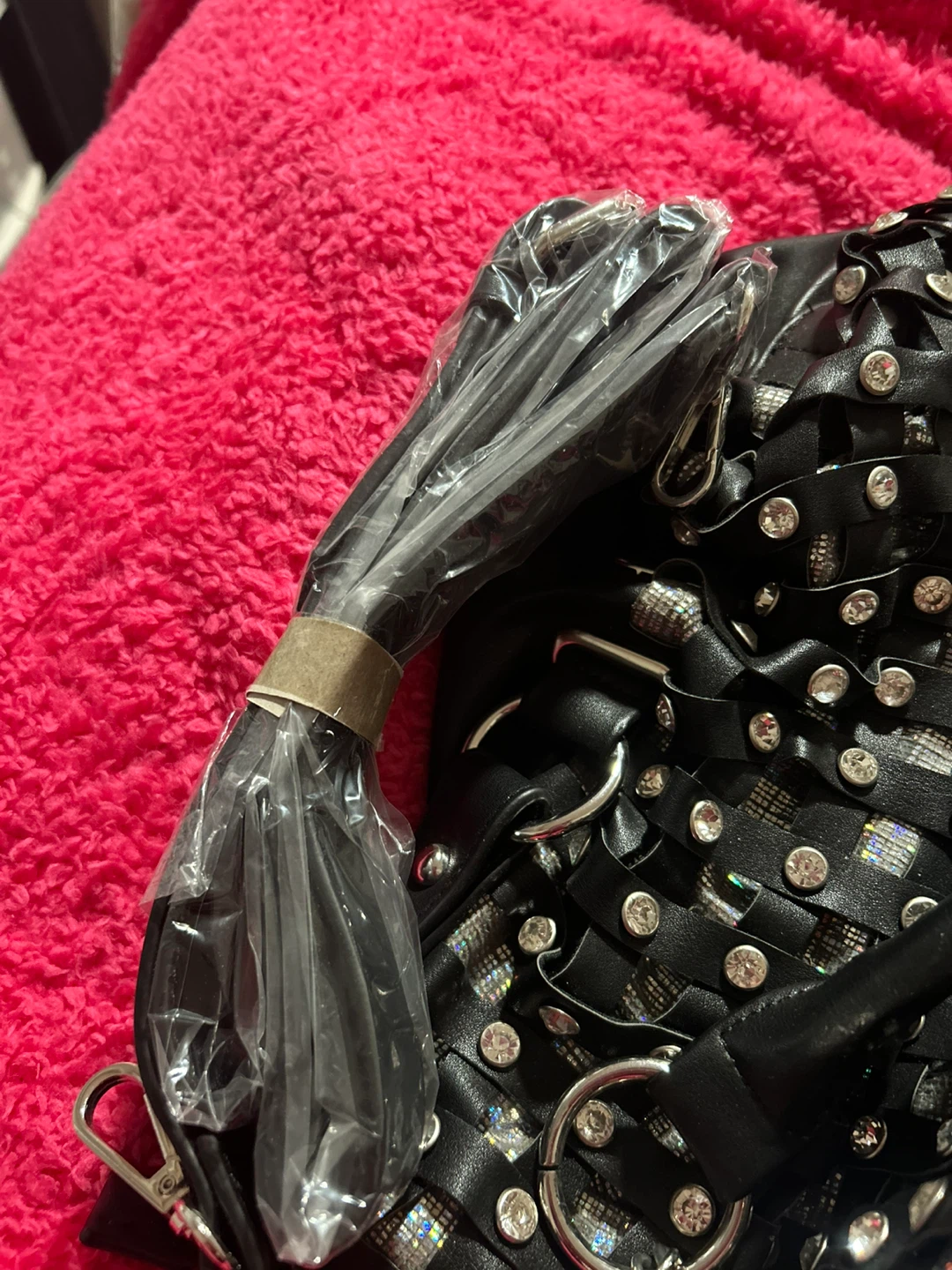 Black Woven Rhinestone Shoulder Bag - photo 4