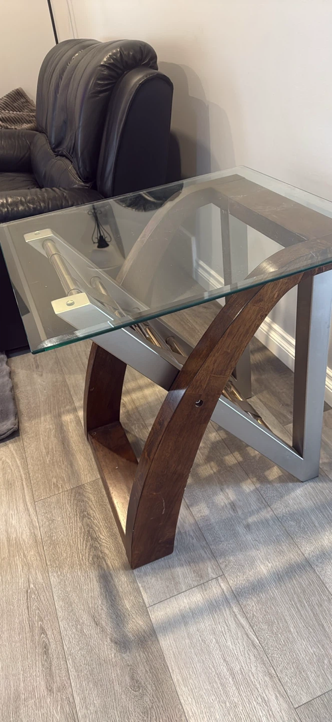 Glass and Wood End Table - photo 2