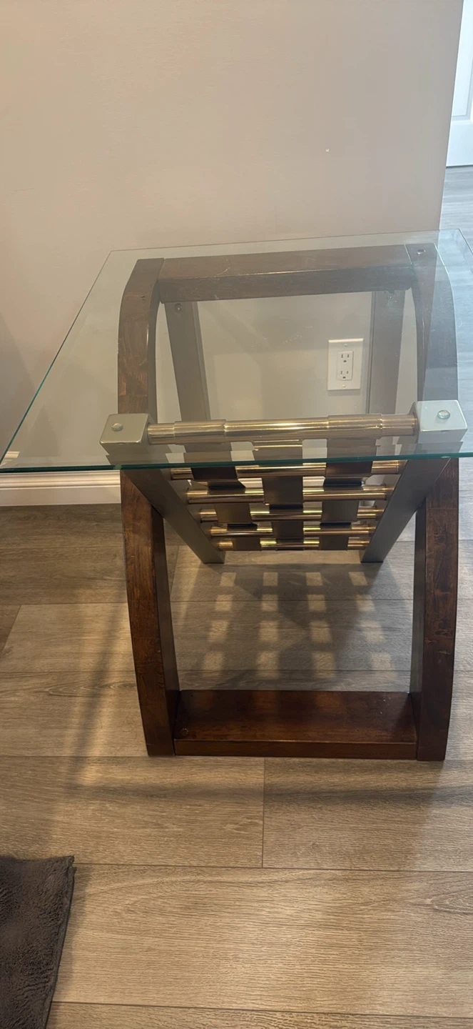 Glass and Wood End Table