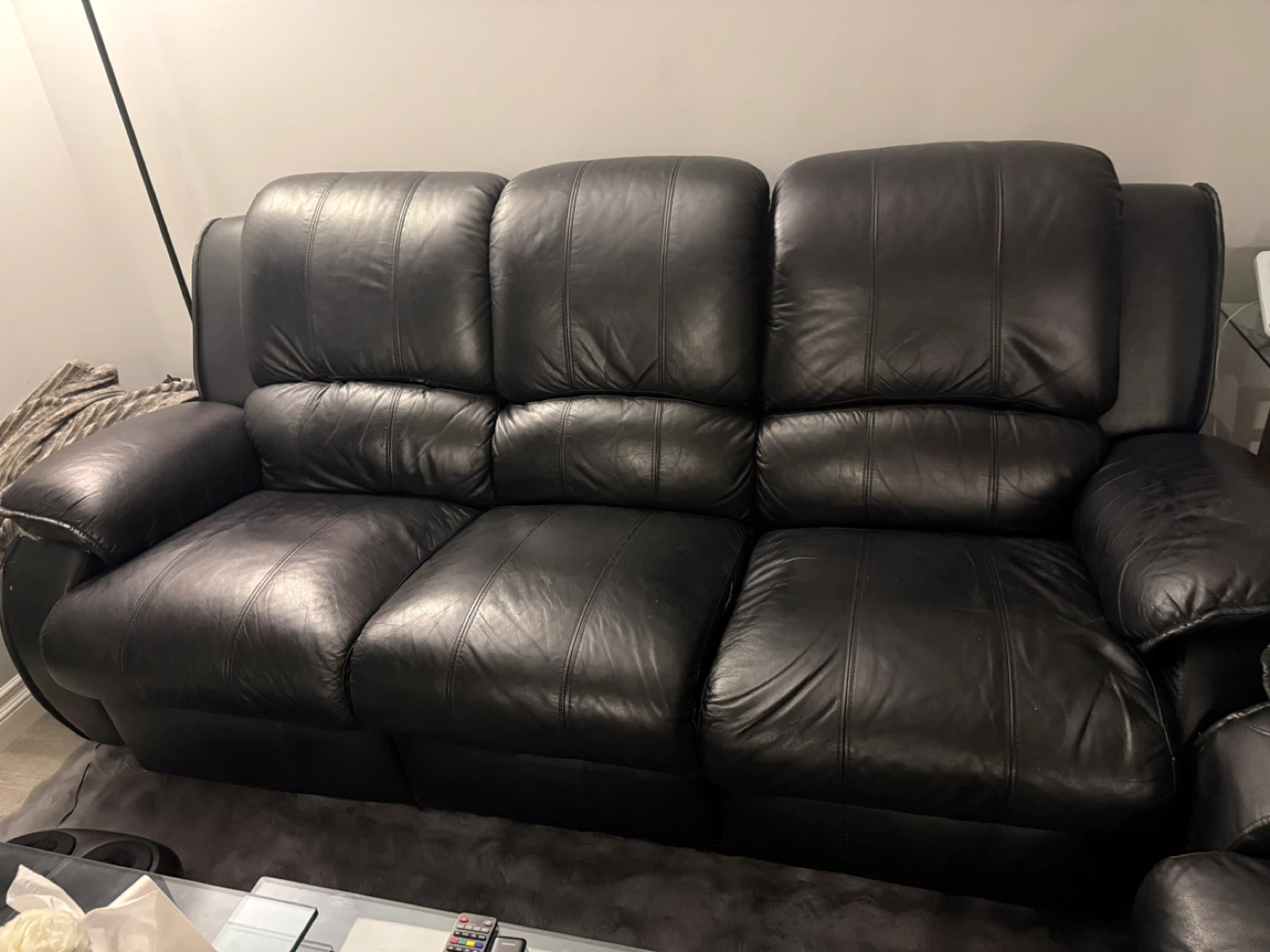 Black Leather Reclining Sofa