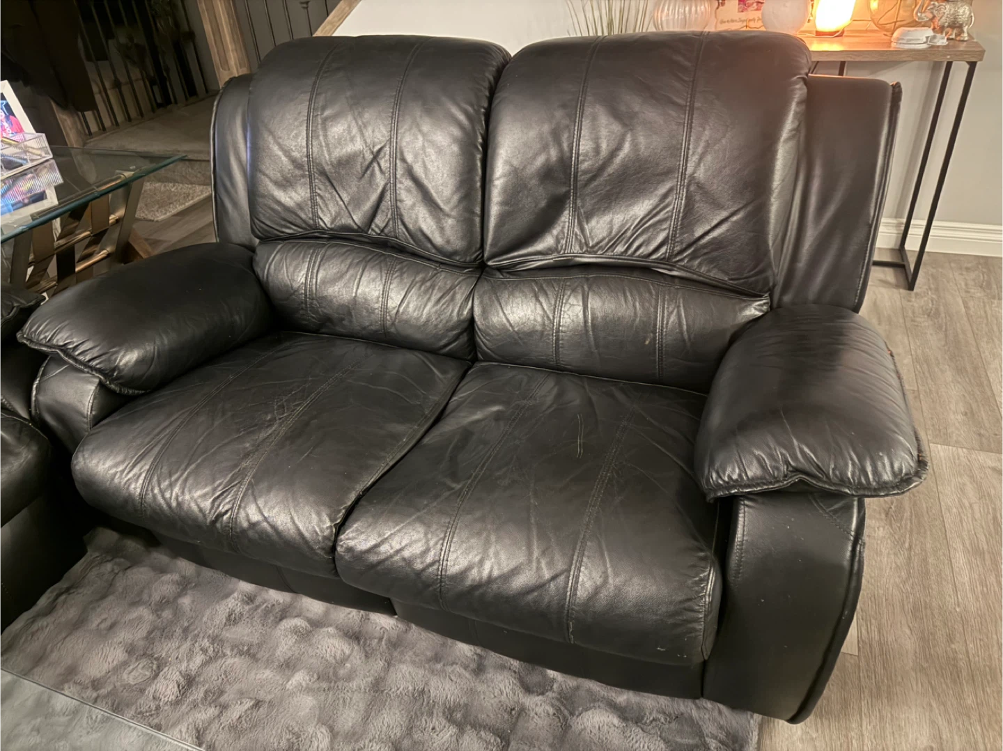 Black Leather Reclining Sofa - photo 2