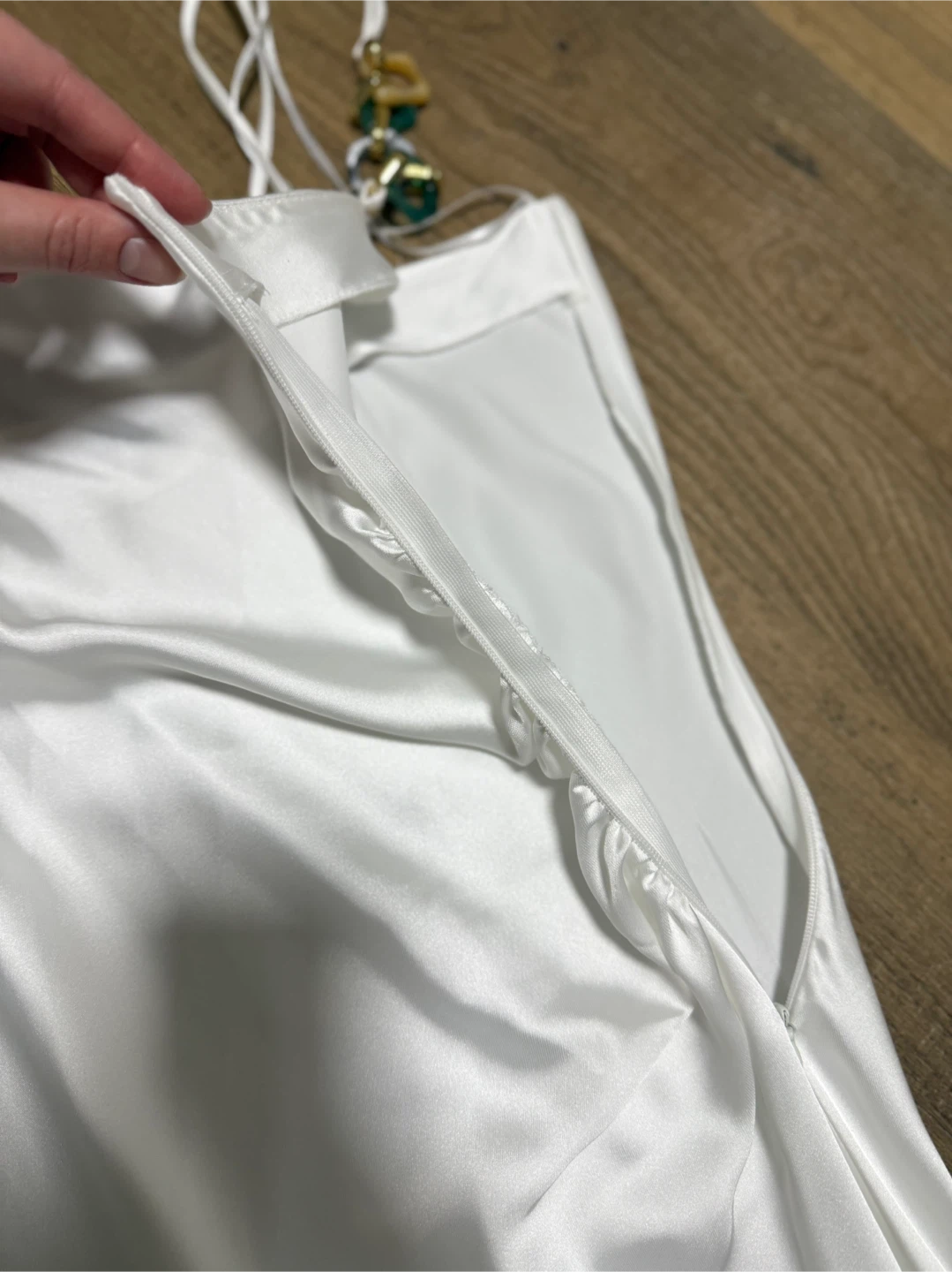 White Satin Slip Dress with Beaded Straps - photo 5