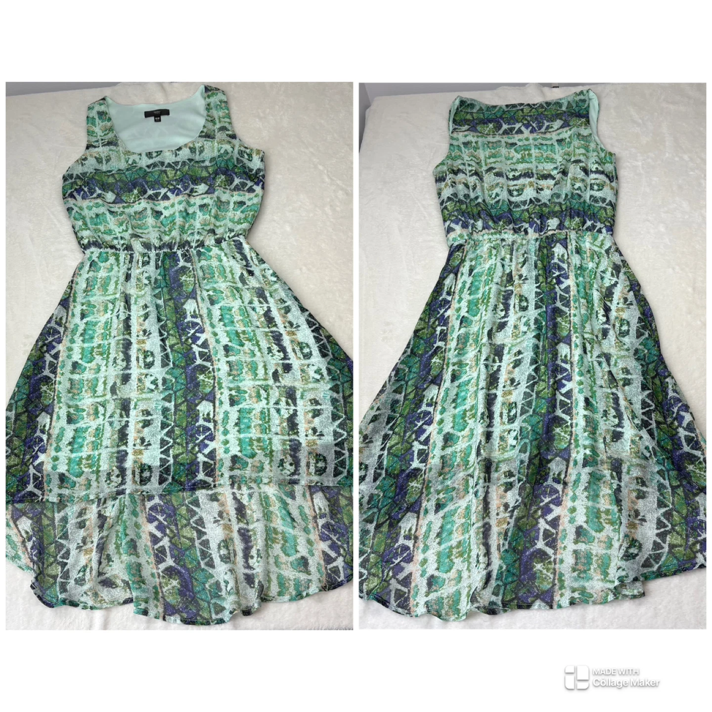 MOSSIMO Green White Abstract Sleeveless High Low Midi Dress Sz M - photo 2