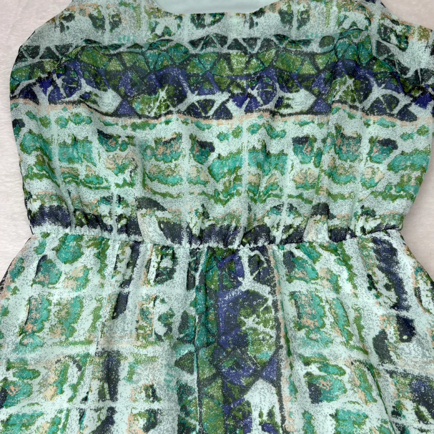 MOSSIMO Green White Abstract Sleeveless High Low Midi Dress Sz M - photo 4