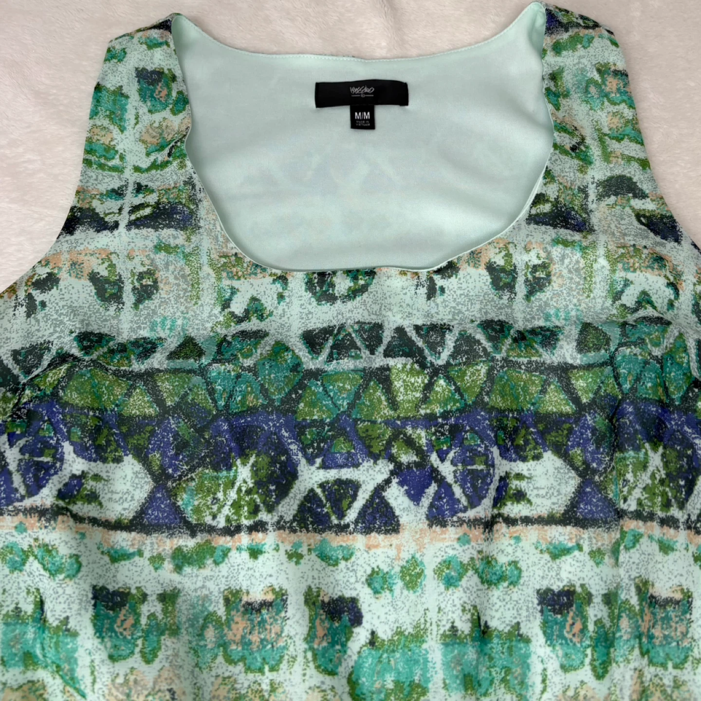 MOSSIMO Green White Abstract Sleeveless High Low Midi Dress Sz M - photo 5