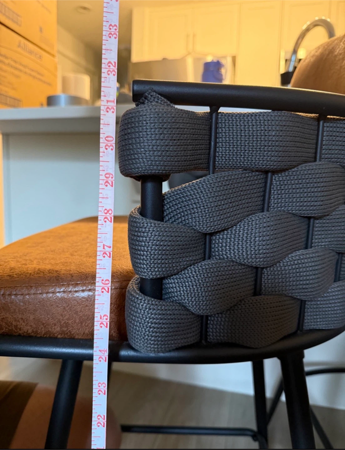 Set of 2 Brown Faux Leather Bar Stools with Woven Backs