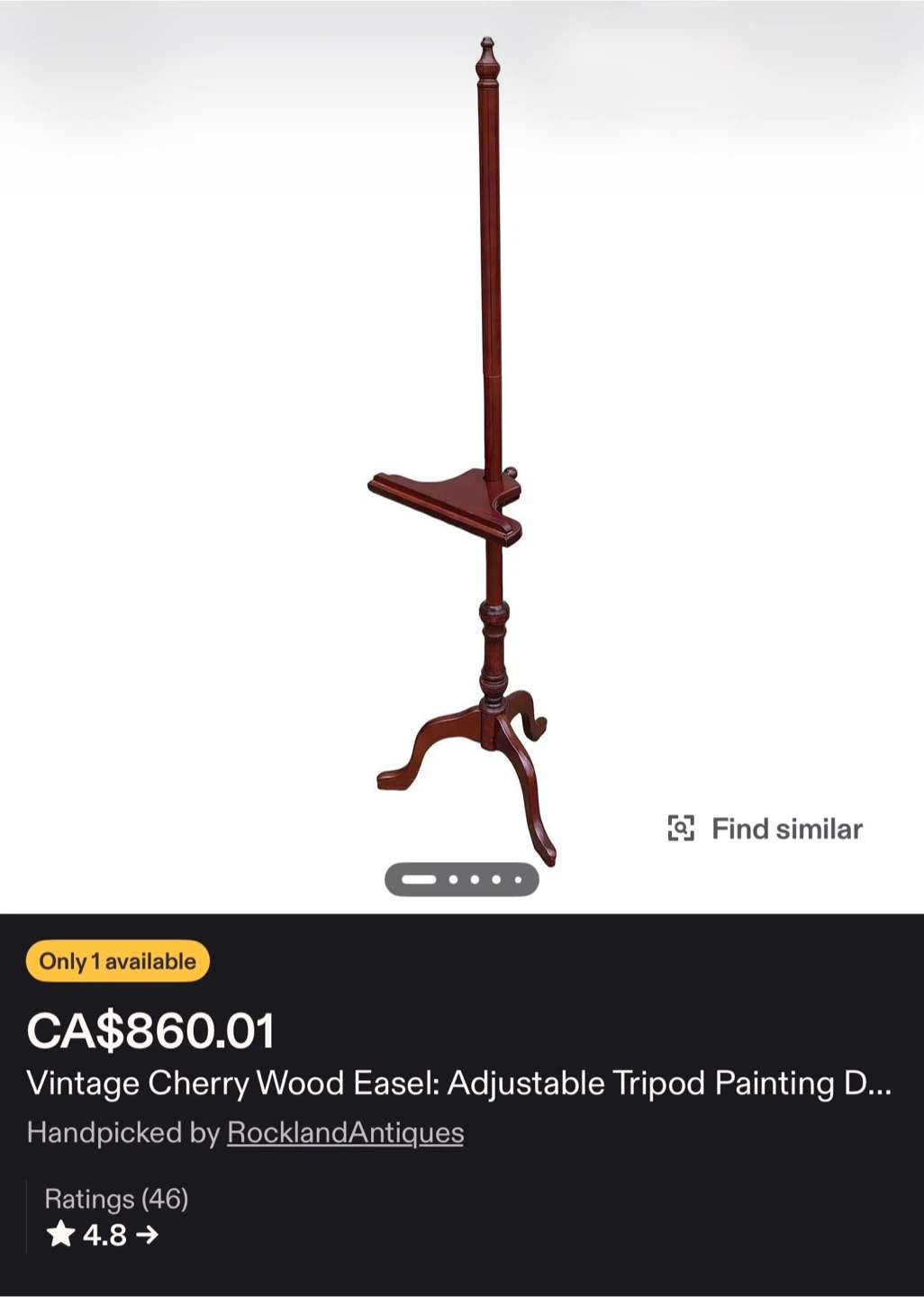 Vintage Cherry Wood Easel: Adjustable Tripod Painting Display
