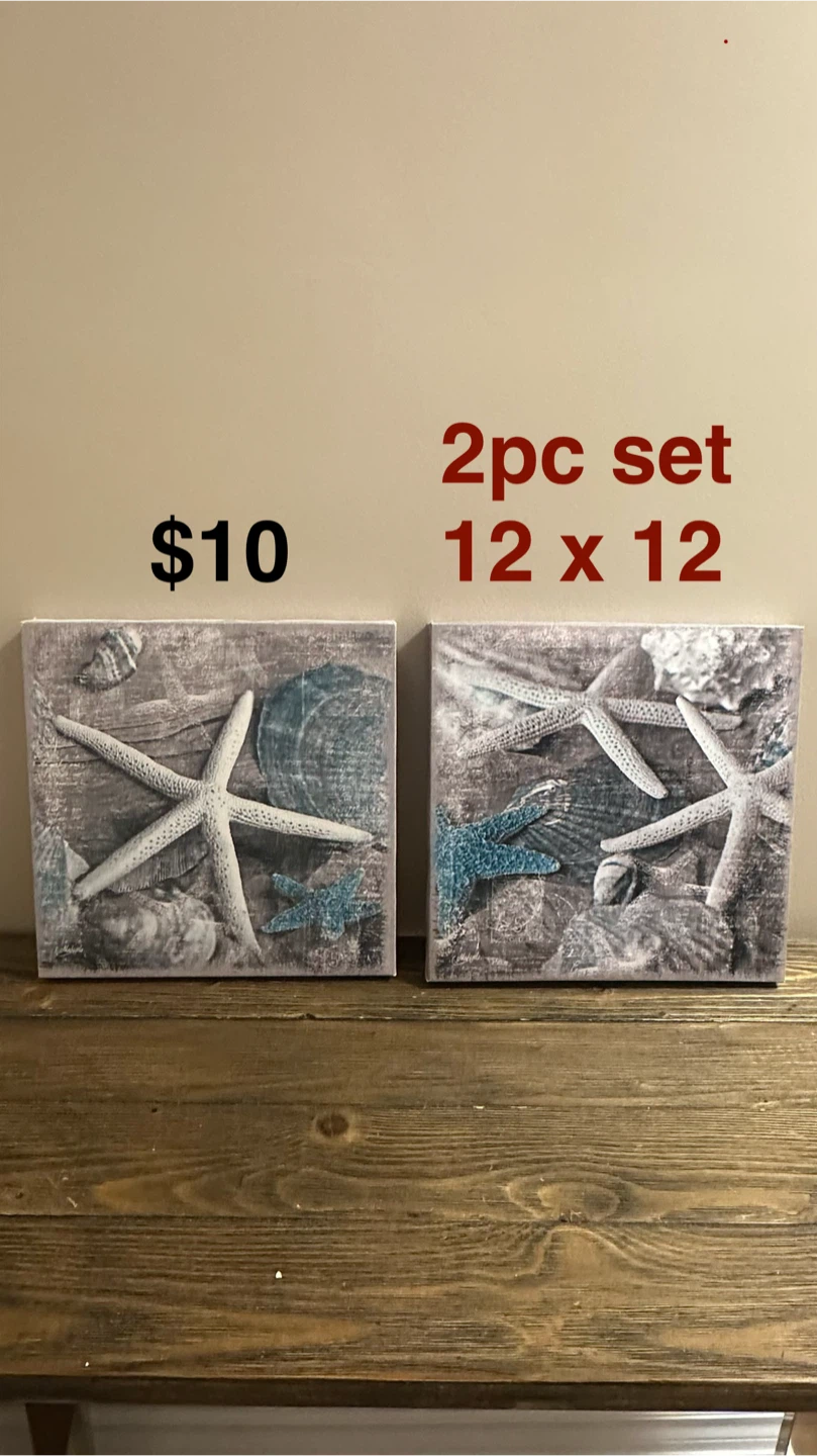 Set of 2 Beach Starfish Canvas Art Prints 12x12