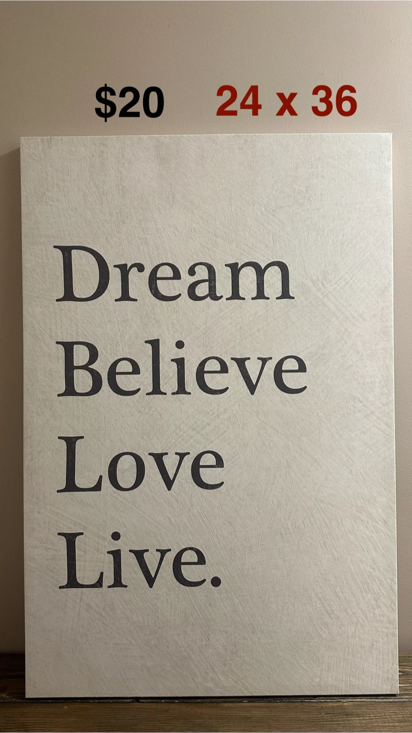 Dream Believe Love Live Wall Art Canvas 24x36