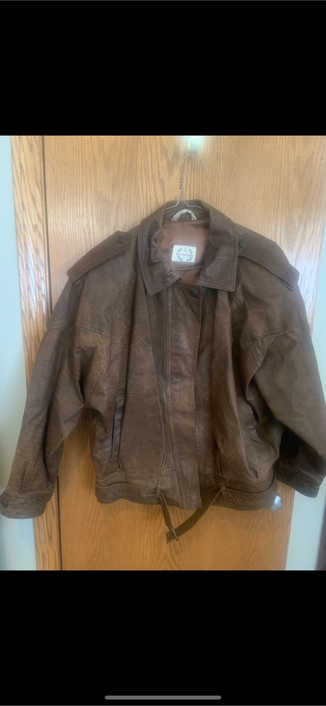 Vintage Brown Leather Bomber Jacket