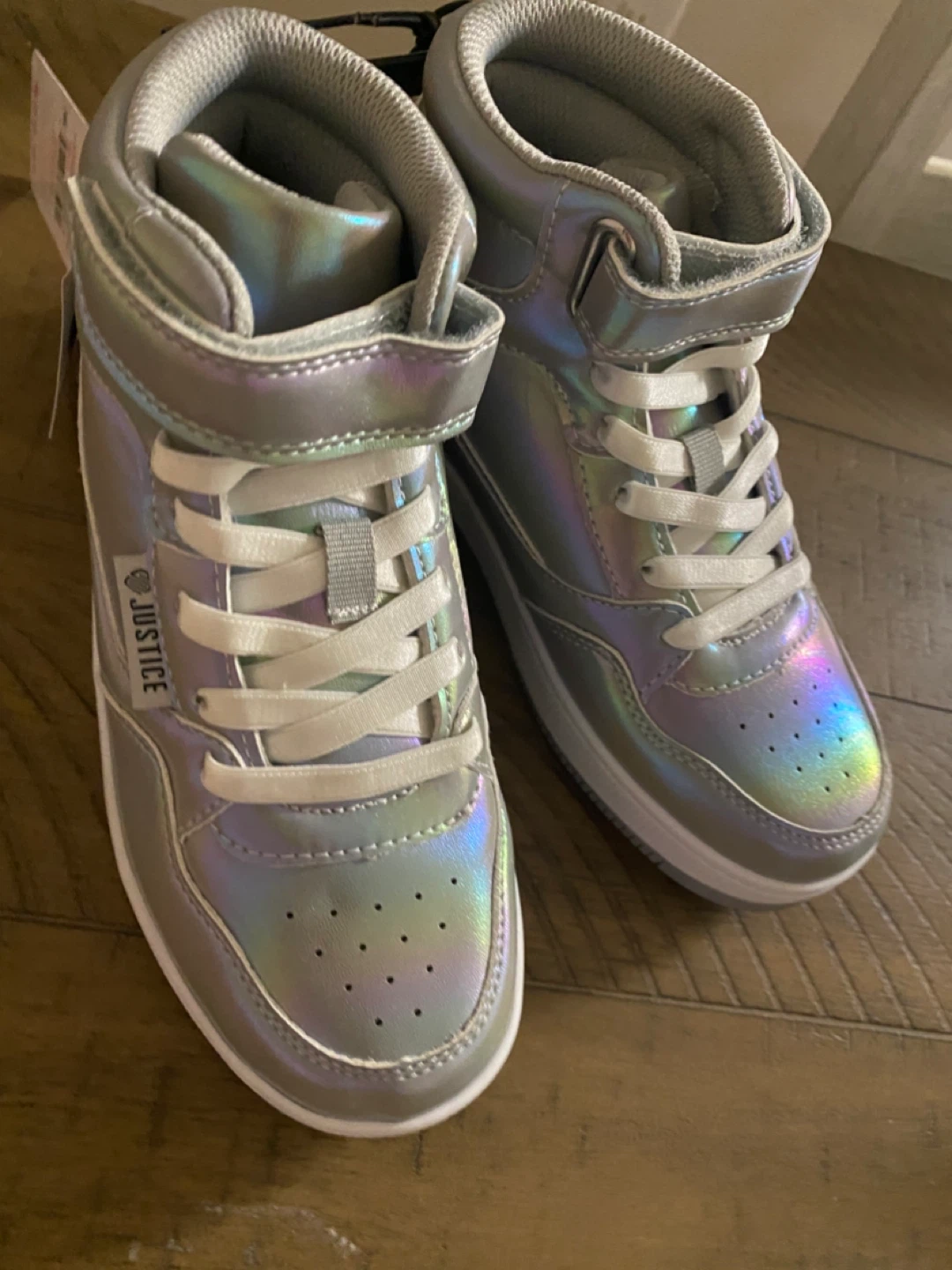 Justice Silver Iridescent High Top Sneakers - Kids Size 2 - photo 3