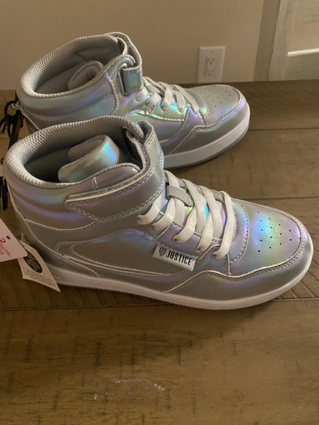 Justice Silver Iridescent High Top Sneakers - Kids Size 2 - photo 4