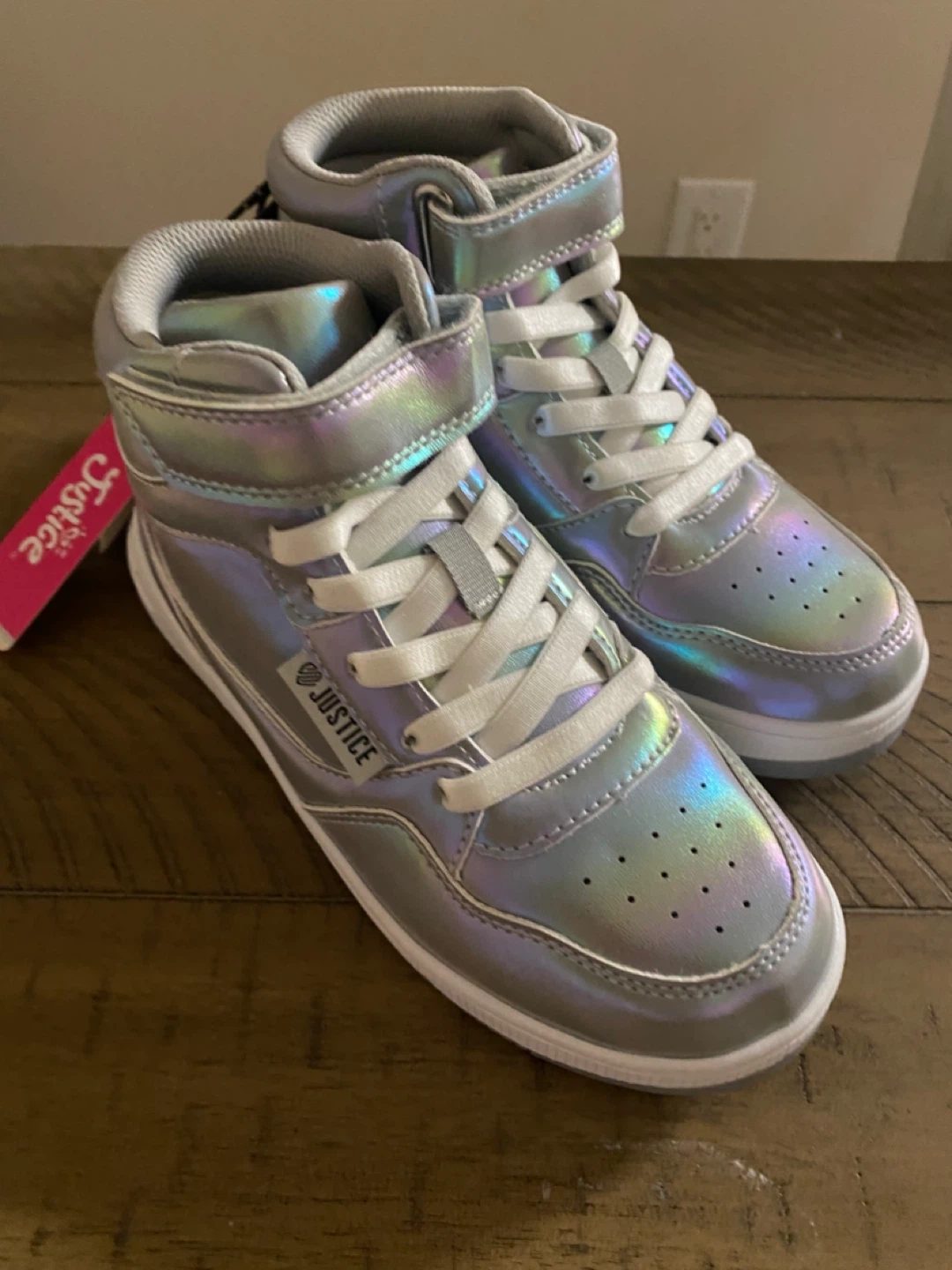 Justice Silver Iridescent High Top Sneakers - Kids Size 2