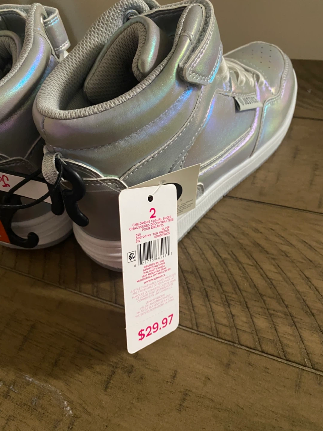 Justice Silver Iridescent High Top Sneakers - Kids Size 2 - photo 2