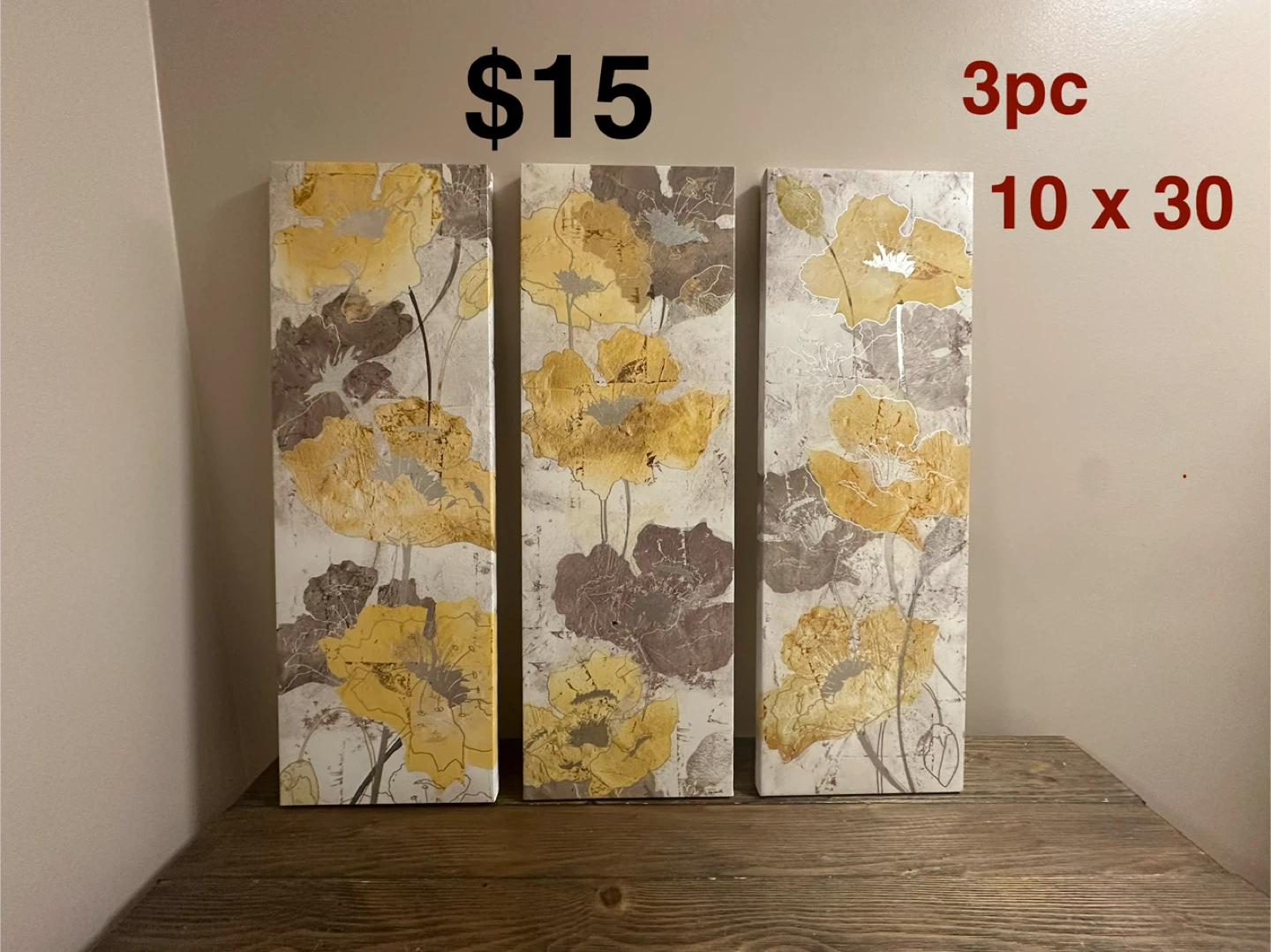 3 Piece Floral Wall Art 10x30