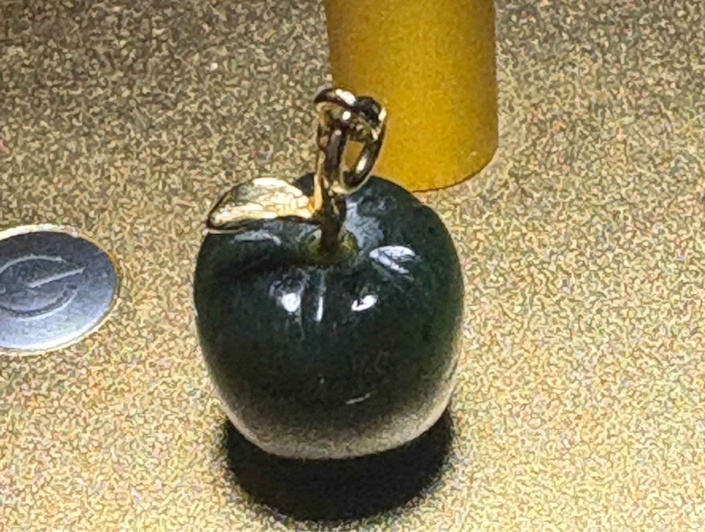 Jade Apple Pendant with Gold Stem and Leaf
