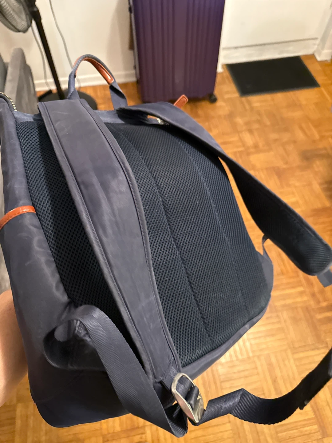 Navy Blue Backpack with Leather Accents - photo 4