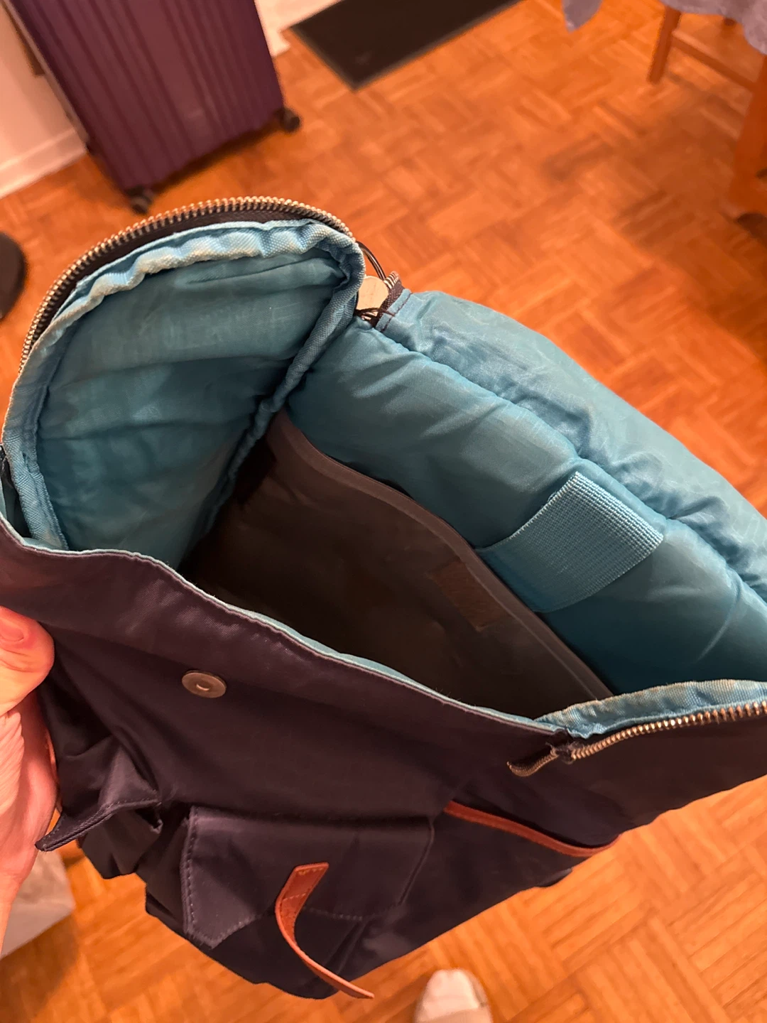Navy Blue Backpack with Leather Accents - photo 5