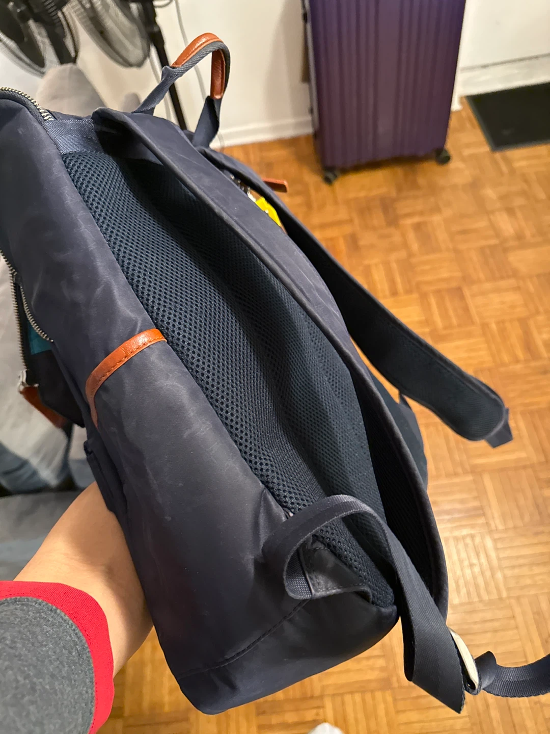 Navy Blue Backpack with Leather Accents - photo 3