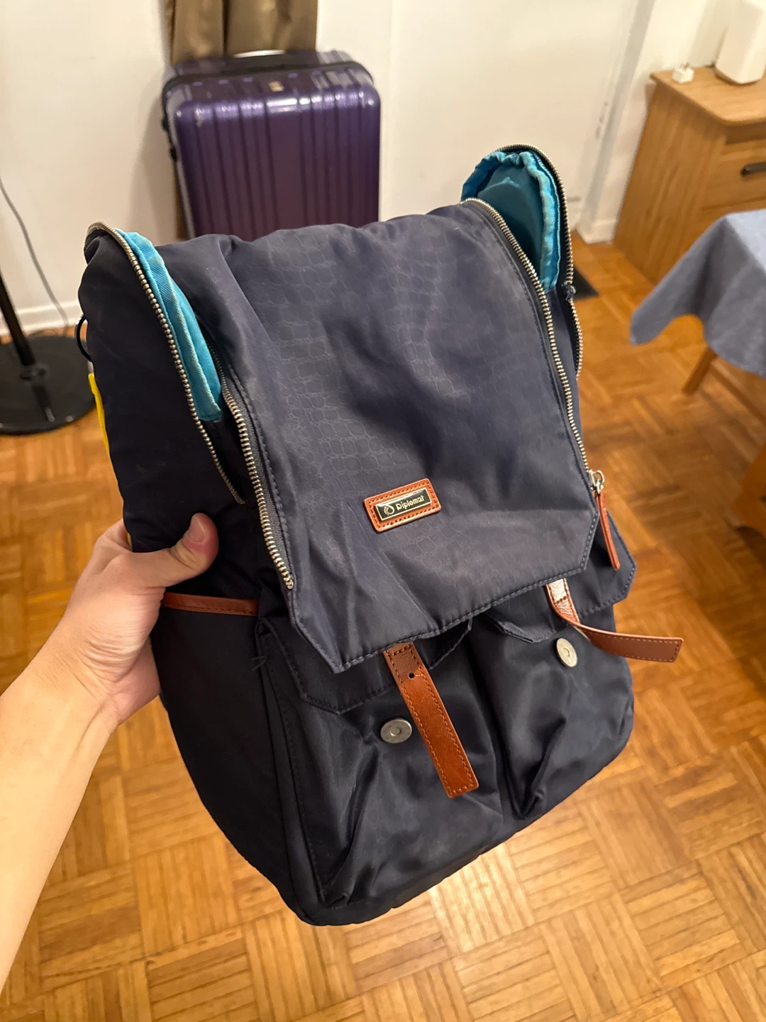 Navy Blue Backpack with Leather Accents - photo 2