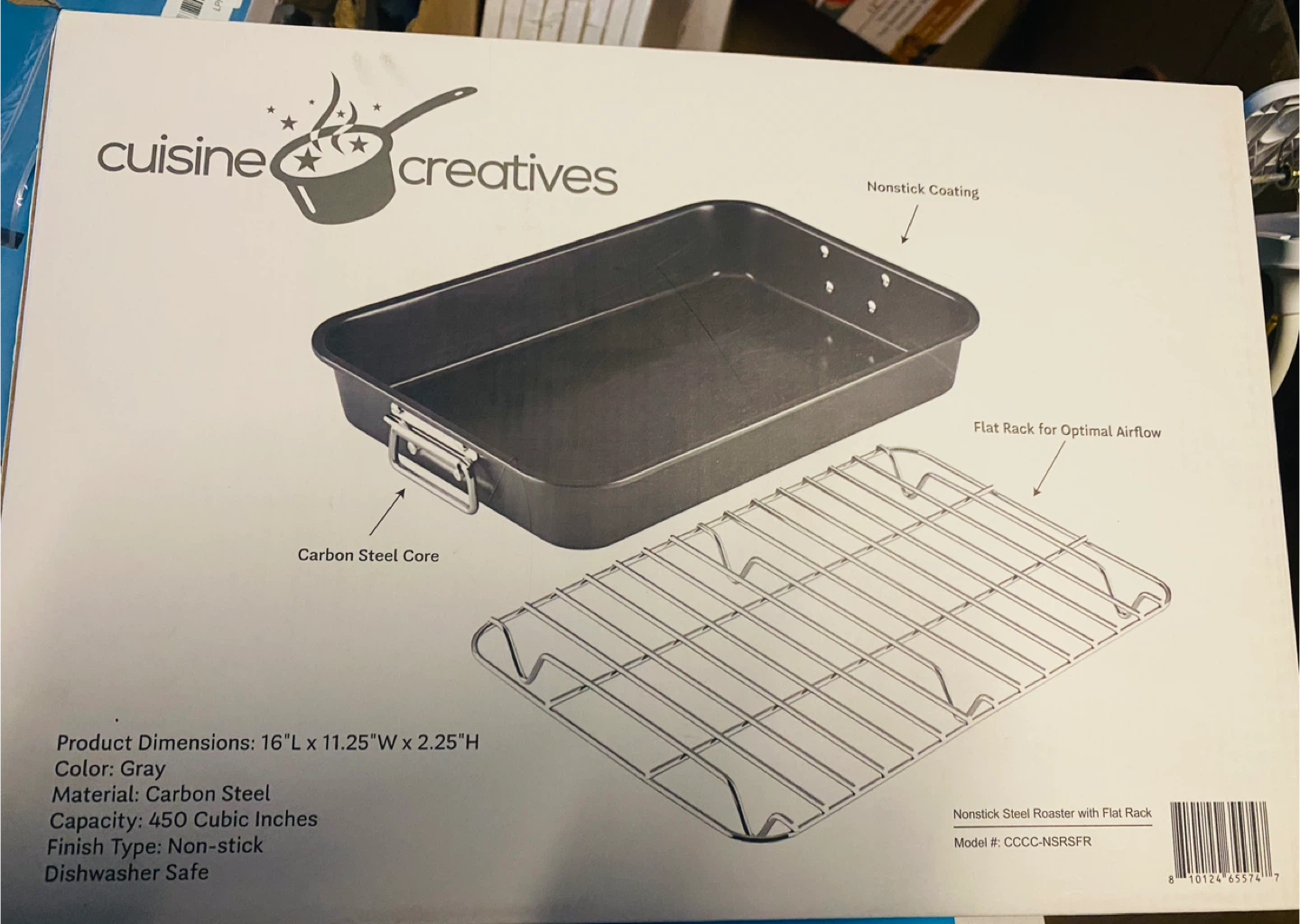 Cuisine Creatives Nonstick Steel Roaster with Flat Rack - photo 2