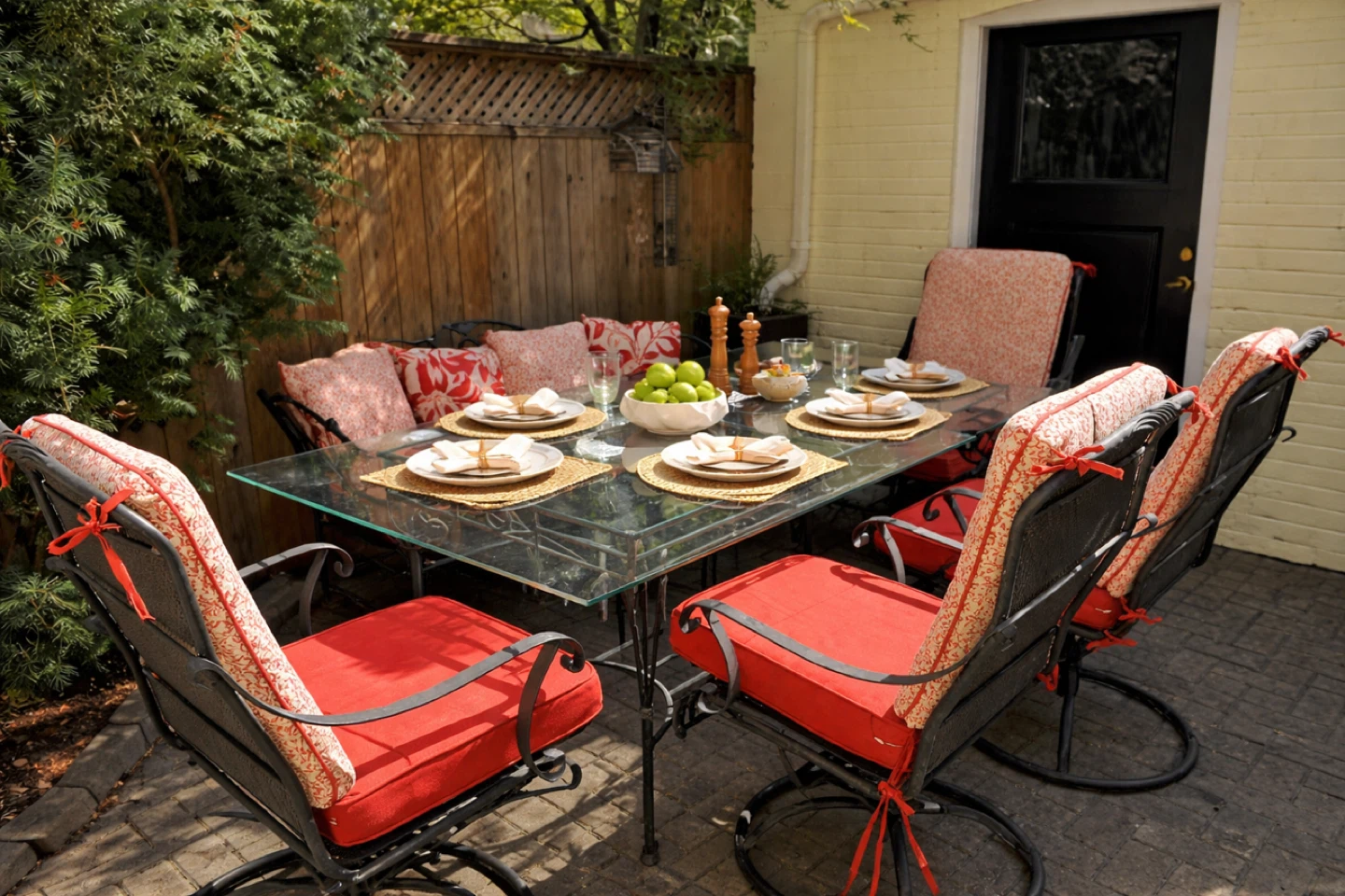 Wrought Iron Glass Top Patio Dining Set