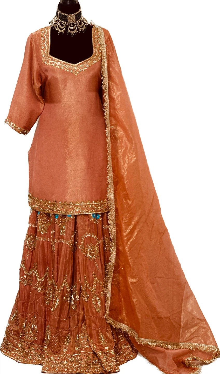 Orange Embroidered Sharara Suit